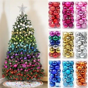 Accept Custom Size Christmas Ball Set Multiple Styles 24pcs Glitter Christmas Balls Baubles Xmas Tree Hanging Ball