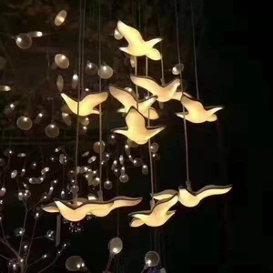 Hotel Decor Project Led Crystal Flying Bird Hanging Pendant Light for Wedding Decoration