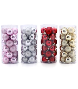 6cm Hot Sale Plating Color Plastic 24PCS Xmas Ball Party Holiday Supplies Christmas Tree Hanging Ornaments Decor Christmas Balls