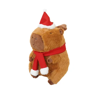 Christmas Capybara Plush Toy With Santa Hat & Scarf Soft Stuffed Animal Xmas Gift