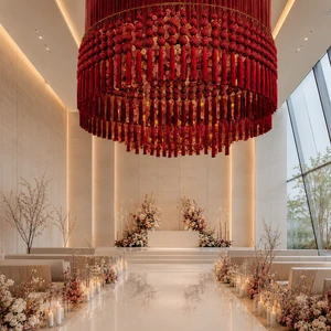 Luxury Macrame Ceiling Hanging Wedding Decor with Faux Flowers and Artificial Floral Chandelier for Venue Backdrop Party OEM