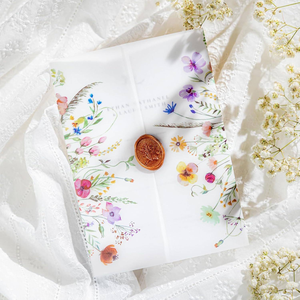 Modern Minimalist Floral Print Kraft Paper Wedding Invitation Cover Semi-transparent Creative Waxed-paper Waistband