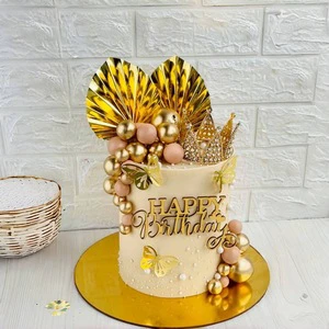 Champagne Gold Bohemian Cake Decorating Supplieswith Palm Leaf & Other Unique Features Cake Ball Decorations