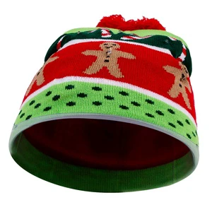 Factory Custom Color LED Christmas Hat Light-Up Santa Claus Knitted Hats