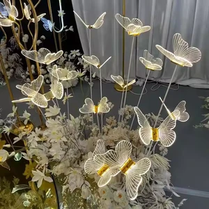 Waterproof Five-Head Acrylic Butterfly Luminous Road Lights Solar Powered Metal Floor Lights for Wedding Site Layout