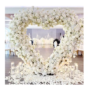 Artificial Pink Heart Shape Floral White Round Arch Horn Silk Flowers Wedding Decoration Arch Flower For Wedding Party Decor