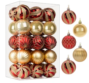 Xmas Tree Balls Ornaments Colored Shatterproof Plastic Decorative Baubles Decorations for Xmas (Red&Gold)
