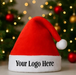 PAFU Personalized Custom Logo Embroidered Santa Hats Merry Christmas Short Plush Santa Hat