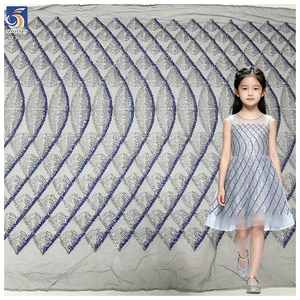 YX1507 140cm 300gsm Glitter Sequin Lace Mesh Fabric with Wave Diamond Pattern for Evening Dress Party Dress