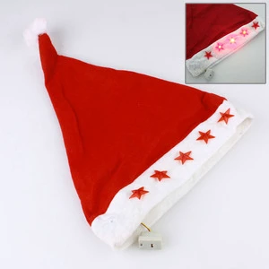 General Felt Material Christmas Santa Hat with Star Shape LED Lights and Stylish Christmas Tree Decoration Supplies Accessory