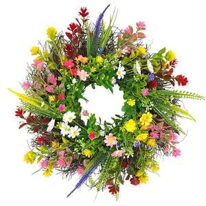 Artificial Handmade Eco-Friendly Christmas Wreath 45cm Front Door Home Wall Modern Decor Daisy Lavender Wildflowers Indoor