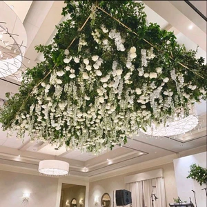 Customized Wedding Floral Decor Hanging Wisteria Vines Garland Artificial Silk Flower Panel Ceiling Flowers for Roof