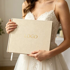 Personalized 12*18inch Linen Wedding Guestbook Foil Stamped Birthday Journal Fabric Cover Photo Album Gift Home Celebration