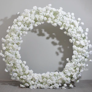King Rose Handmade Round Silk Flower Arch with White Roses for Wedding Backdrop Decoration
