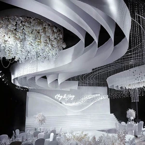 LANJO Luxury Wedding Ceiling Hanging Lighting Silk Fabric Drape Water Drop Shape Customized Size Multiple Colors 1-color Print