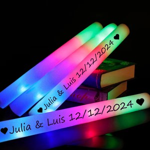 Wholesale RGB LED Glow Foam Sticks Bulk Custom Logo Light Up Cheer Sticks Supplier 20 30 60 Pack For Party Wedding Xmas