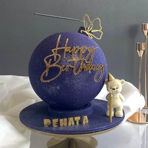 Golden Acrylic Side Happy Birthday Cake Decoration Happy Anniversary Cake Topper Party Supplies Baking Decorating Accessories
