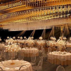 Large Customized Design Modern Gold Luxury Metal Hotel Villa Wedding Hall Ceiling Lights Decoration Events LED Wedding Design