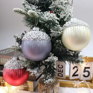 Customized Xmas Ornament Ball Festival White Xmas Tree Hanging Decoration Bauble Glass Christmas Ball with Sequin