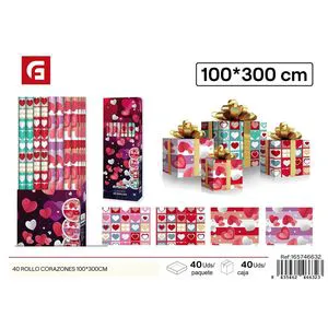 Hearts Decorative Wax Coating Wrapping Paper Roll 100x300cm 40 Sheets for Party Decorations 8435462466323