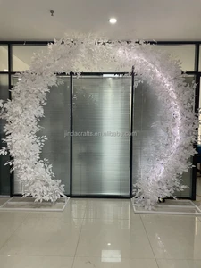 White Artificial Flower Metal Arch Stand LED Lights Aisle Decoration Wedding Arch Frame Backdrop for Event Party