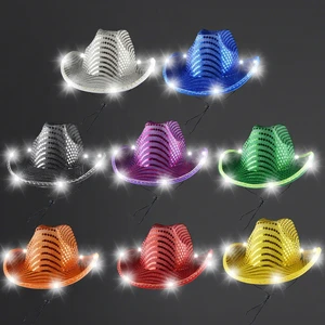 Cowgirl Cowboy Classic Style Light LED Sequin Hats Polyester Festival Party Favor Christmas Halloween Costume Cosplay Bulk