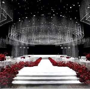Luxury Sparkling Acrylic Crystal String Curtain Wedding Ceiling Decor with Diamond-Cut Beads and Customized Size Backdrop