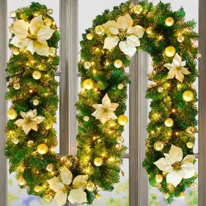 2.7m Multi Color Christmas LED PVC Artificial Wreath Decoration with Wooden Banner Party Supplies Waterproof & Eco-Friendly