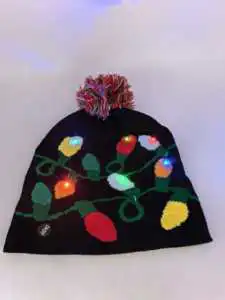 Customizable Christmas LED Light Double-Layer Warm Knitted Hat with Logo for Holiday Celebration