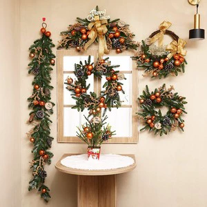 LINGKAI LED Light Artificial Red Baubles Berries Pinecones Wreath Mantel Swag Long Garland For Home Window Door Decor