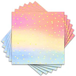 100 Pack Rainbow Party Napkins Disposable Rainbow Cocktail Napkins Pastel Gold Dot Paper Napkins For Birthday Wedding Party
