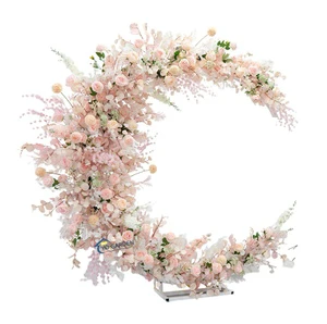 Custom Pink Artificial Rose Garland for Romantic Events and Weddings Moon Bouquet Flower Arch Frame Entrance Decor