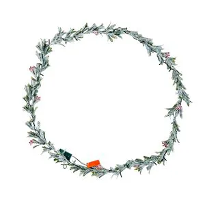 9-FT Realistic Greenery Christmas Garland Decorated with Vines Olive Leaves & Berries Light-Up Evergreen Faux Wreath