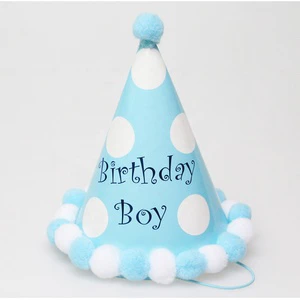 High Quality Whosale Printed Cute Cheap Party Decoration Plain Paper Cone Hats 1st Happy Birthday Cap Set For Boy