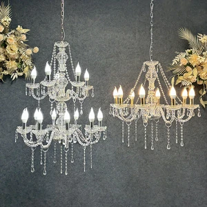 Gold Silver Acrylic Wedding Chandelier Light Ceremony Hall Background Stage Ceiling Decoration Pendant Light Party Wedding Decor