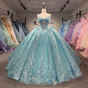 Jancember 1533 Stylish Turquoise Strapless Quinceanera Ball Gown Dress with Bow