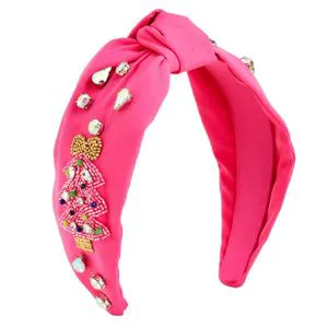 Embroidered Christmas Seed Bead Hairband For Fashion Stores Christmas Seed Beaded Embellished Hairband Custom Pattern