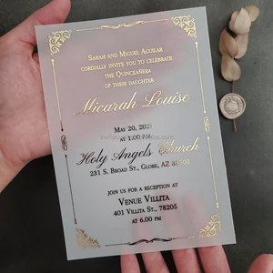 Gold Foil Printing Vellum Paper Wedding Greeting Cards With Light Pearl Paper Envelopes
