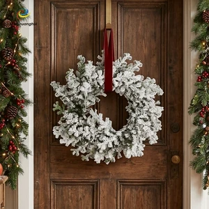 2026 New Christmas 14 17 Inches Artificial Round Wreath Decoration for Front Door Home Supplier Wholesale