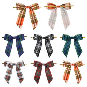 Custom Handmade Buffalo Plaid Twist Tie Check Christmas Tree Gingham Ribbon Gift Tartan Bows For Cake Wrapping Treat Bags