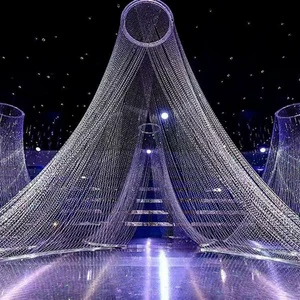 Wedding Hall Ceiling Decoration Acrylic Earth Bead Hanging Chandelier Modern White Light Durable Stage Background Road Guide