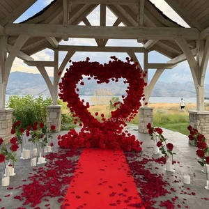 Red Silk Heart Shape Flower Arch with Stand Artificial Rose Backdrop Arch for Wedding Party Stage Decoration