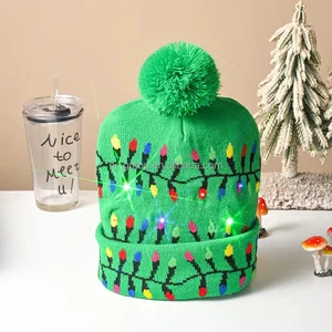 2026 Led Christmas Hat Light-Up Sweater Knitted Santa Claus Christmas Gift Kids Adult Xmas Christmas Hats With Led Lights