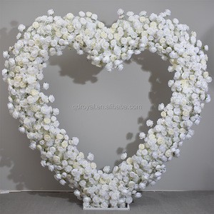 Factory New Design 7ft/8ft Artificial Heart Flower Arch Artificial White Rose Heart Arch Proposal Event Backdrop Wedding Arch