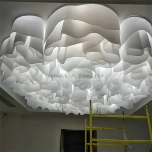 Muwei Indoor Ceiling Hanging Textured Paper Wave Shape Romantic Art Wedding Ceiling Decoration with Lights