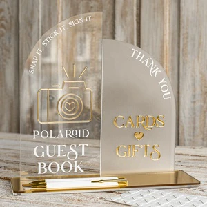 Double Half Acrylic Arch Cards Guestbook Sign Combo Clear Frosted Gold Mirror Wedding Signage Elegant Wedding Signs Coordinate