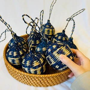 Various Mini Woven Seagrass Christmas Ball Ornament Handmade Natural Holiday Decoration Sustainable Gift From Vietnam Supplier