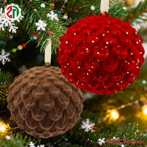 Wholesale Handmade Plastic Pinecone Scaled Christmas Ball With Ribbon Hanger Ornament for Xmas Tree Ball Party Decoration