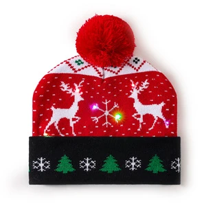Spot New Year Cross Border Christmas Hats with LED Lights for Winter Warmth Knitted Christmas Hats