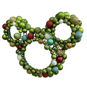 Mouse Ear Shaped Bauble Wreath with Shatterproof Green & Red Accents for Christmas Ornaments
